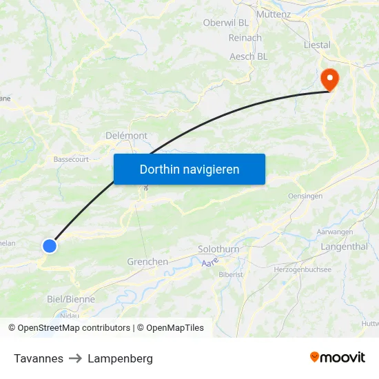 Tavannes to Lampenberg map