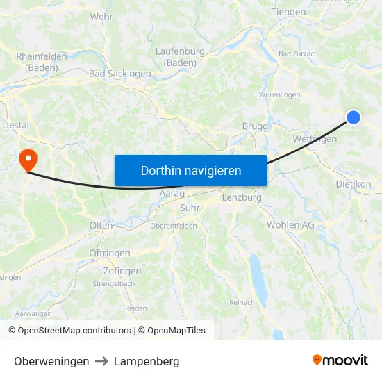 Oberweningen to Lampenberg map