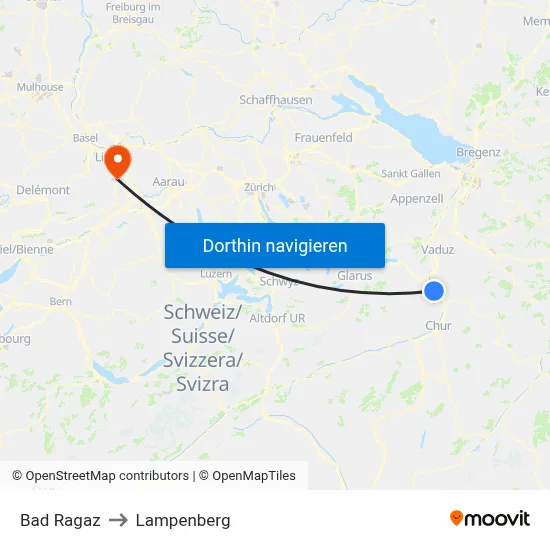 Bad Ragaz to Lampenberg map