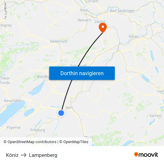 Köniz to Lampenberg map