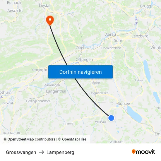 Grosswangen to Lampenberg map