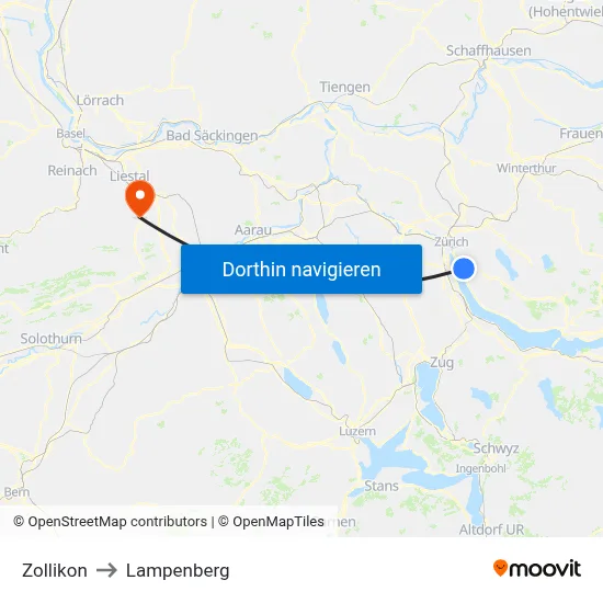 Zollikon to Lampenberg map