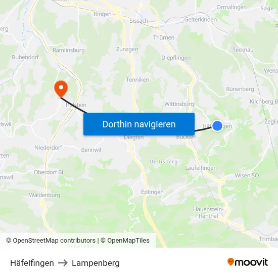 Häfelfingen to Lampenberg map