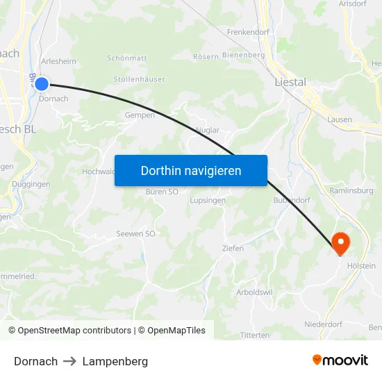 Dornach to Lampenberg map