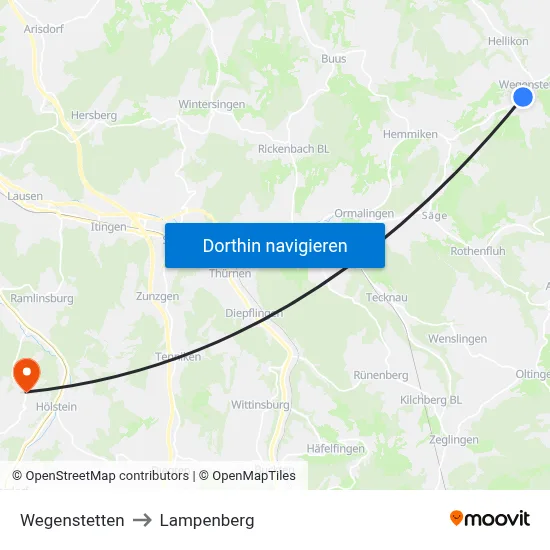 Wegenstetten to Lampenberg map