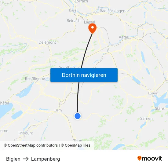 Biglen to Lampenberg map