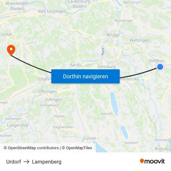 Urdorf to Lampenberg map