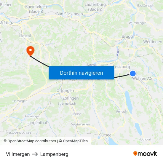 Villmergen to Lampenberg map