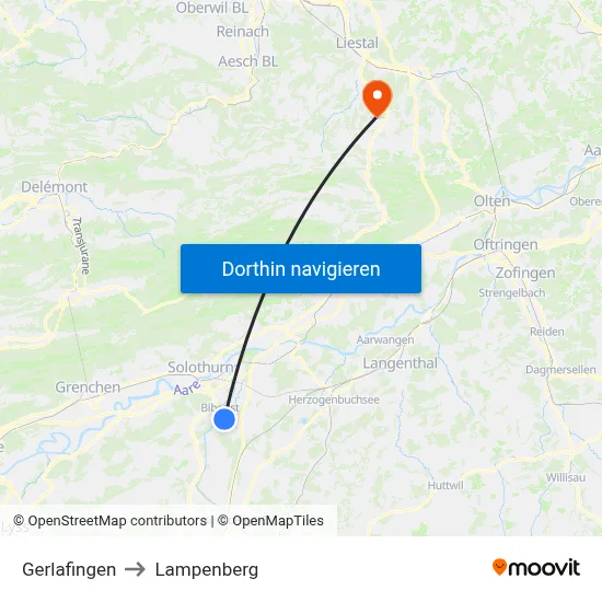Gerlafingen to Lampenberg map