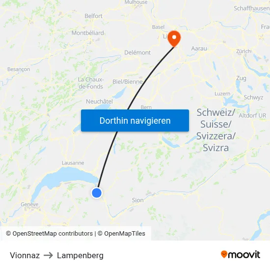 Vionnaz to Lampenberg map