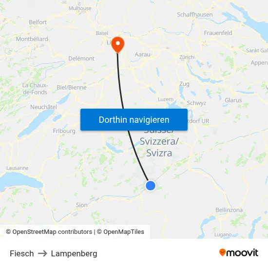 Fiesch to Lampenberg map