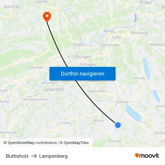 Buttisholz to Lampenberg map