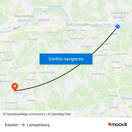 Kaisten to Lampenberg map