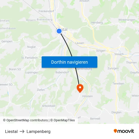 Liestal to Lampenberg map