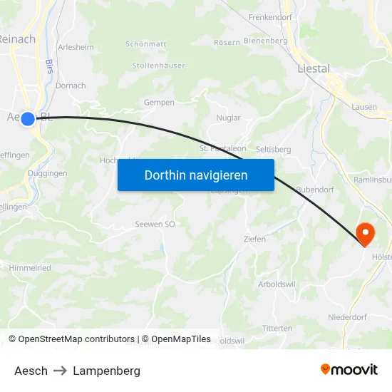 Aesch to Lampenberg map
