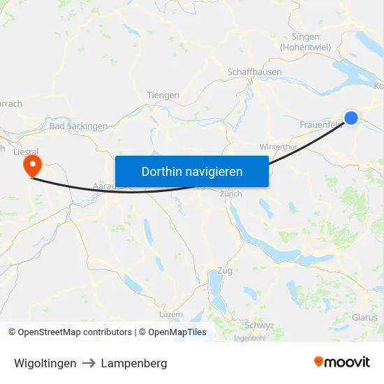Wigoltingen to Lampenberg map
