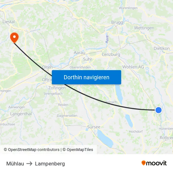 Mühlau to Lampenberg map