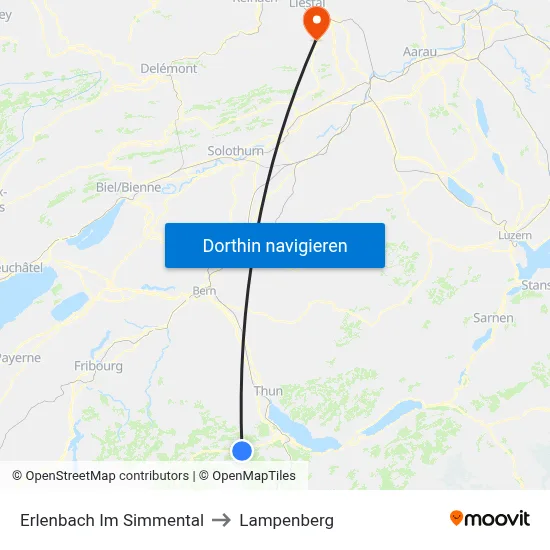 Erlenbach Im Simmental to Lampenberg map