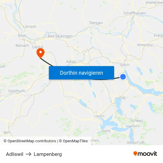 Adliswil to Lampenberg map