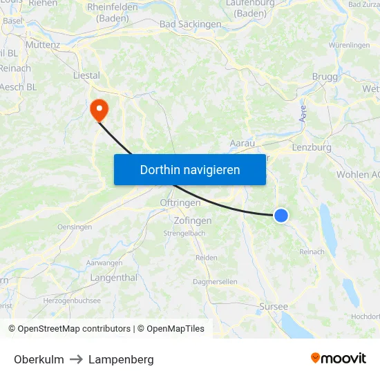 Oberkulm to Lampenberg map