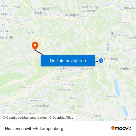 Hunzenschwil to Lampenberg map