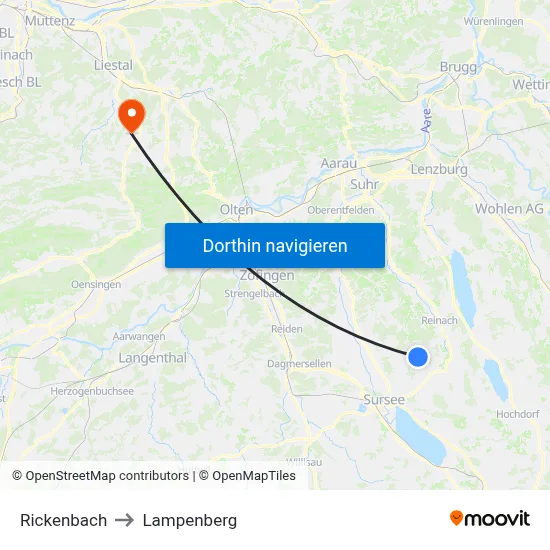 Rickenbach to Lampenberg map
