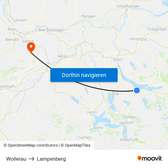 Wollerau to Lampenberg map