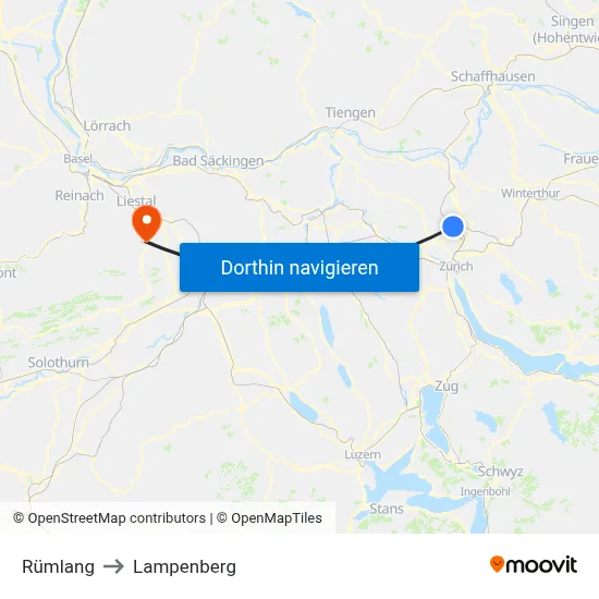 Rümlang to Lampenberg map