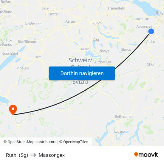 Rüthi (Sg) to Massongex map