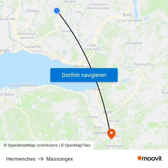 Hermenches to Massongex map