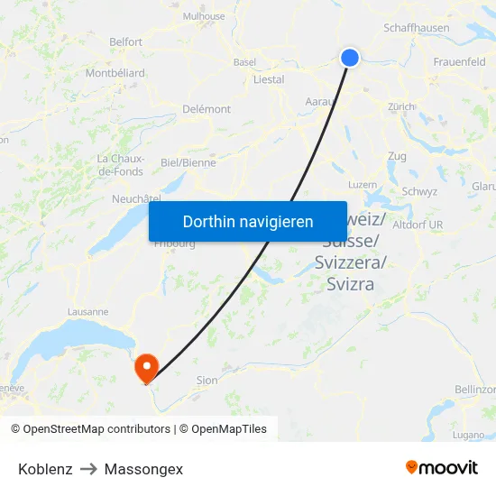 Koblenz to Massongex map