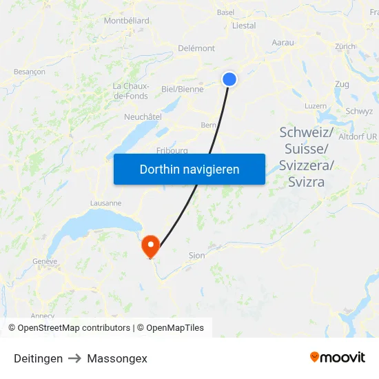 Deitingen to Massongex map