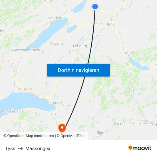 Lyss to Massongex map