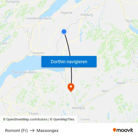 Romont (Fr) to Massongex map