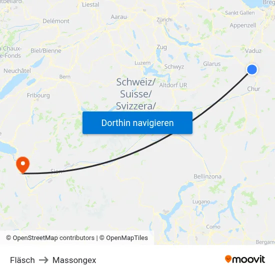 Fläsch to Massongex map