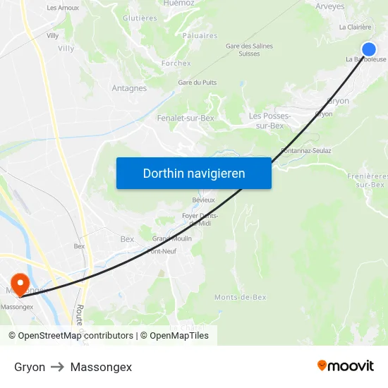 Gryon to Massongex map