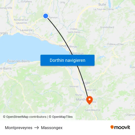 Montpreveyres to Massongex map