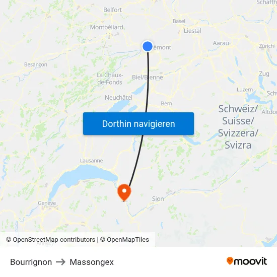 Bourrignon to Massongex map
