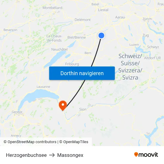 Herzogenbuchsee to Massongex map