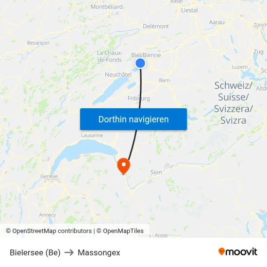 Bielersee (Be) to Massongex map