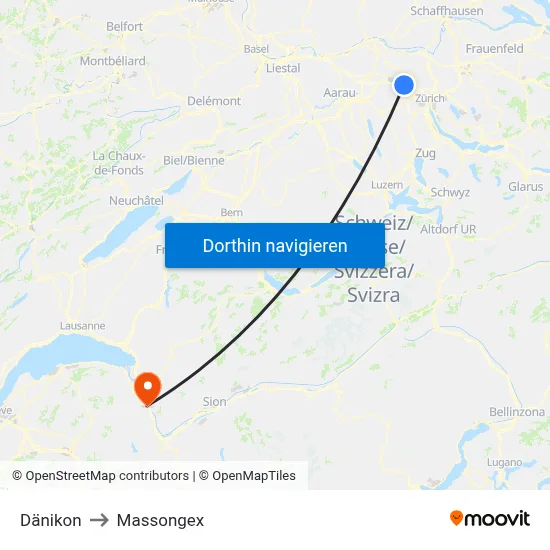Dänikon to Massongex map