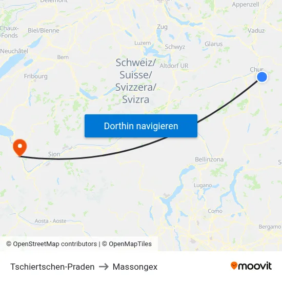 Tschiertschen-Praden to Massongex map