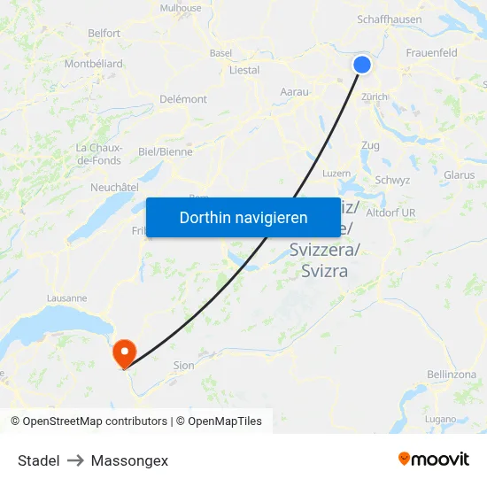 Stadel to Massongex map
