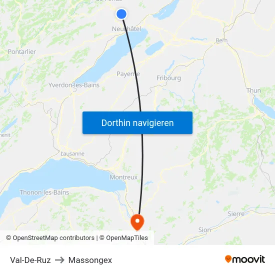 Val-De-Ruz to Massongex map