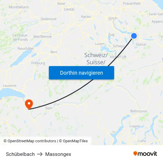 Schübelbach to Massongex map