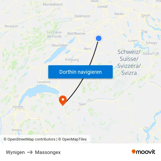 Wynigen to Massongex map