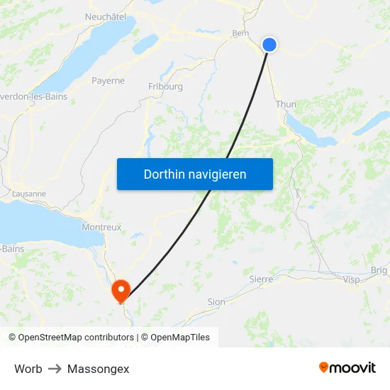 Worb to Massongex map