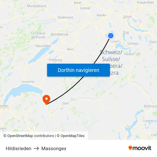 Hildisrieden to Massongex map