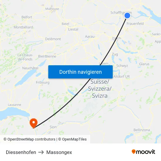 Diessenhofen to Massongex map