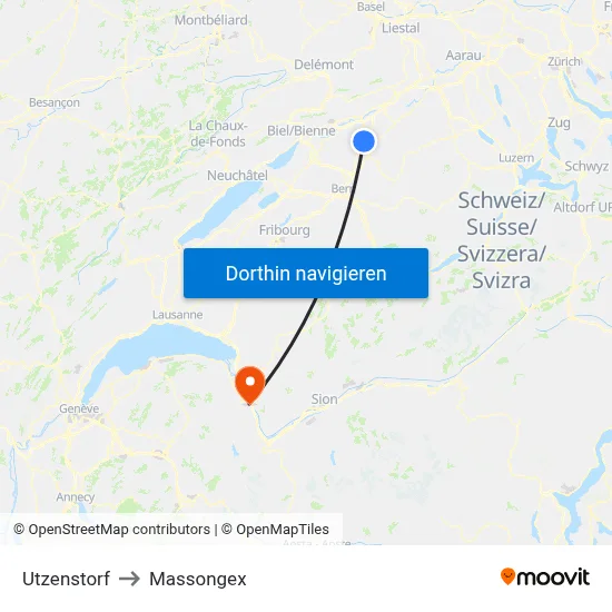 Utzenstorf to Massongex map